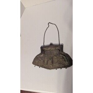 Antique German Silver Mesh Purse Handbag Floral Frame German Made Clasp